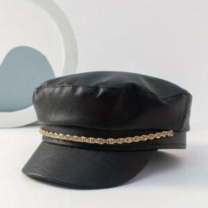 Royal Chain Noir Leather Cap