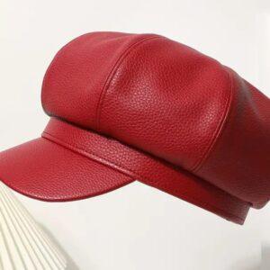 Crimson Edge – Red Leather Cap